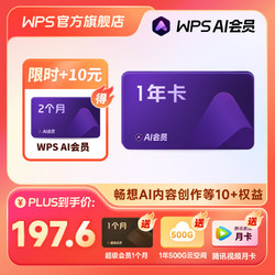 PLUS会员：WPS 金山软件 AI会员14个月（赠超级月卡+腾讯月卡+云空间）