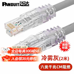 PANDUIT 泛达 六类网线CAT6类超五类超六类千兆万兆跳线CM阻燃灰色2米