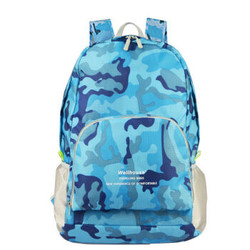 PLUS会员：Wellhouse 背包 折叠男女双肩包户外皮肤包备用包袋防水轻便 迷彩天蓝