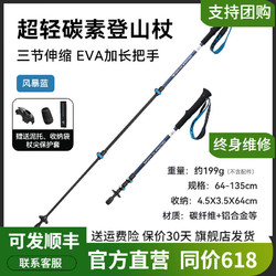PELLIOT 伯希和 户外登山杖碳素伸缩手杖拐棍爬山装备碳纤维徒步拐杖 风暴蓝