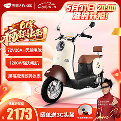 ZUB 五星钻豹 电动摩托车 72V20AH天能电池电瓶车1200W电机长续航电动车G6 奶酪白/可可棕