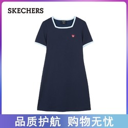 百亿补贴：SKECHERS 斯凯奇 秋冬新款女子时尚可爱舒适针织短袖连衣裙方领休闲L223W143