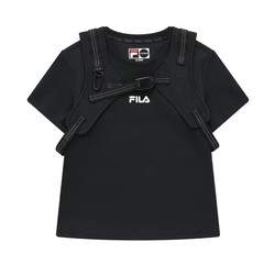 限尺码：FILA 斐乐 FUSION女装修身短袖T恤女式机能风两件套