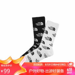 THE NORTH FACE 北面 运动袜通用款户外舒适透气中筒袜7WHY 黑色+白色/LA9 M