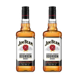 JIM BEAM 金宾 全球直采占边波本波旁威士忌美国洋酒柠檬沙瓦嗨棒大金宾大占边 金宾白占边白750mL2瓶