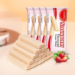 munchy\'s 马奇新新 马来西亚进口马奇新新草莓味长条威化130g*4休闲零食夹心饼干点心