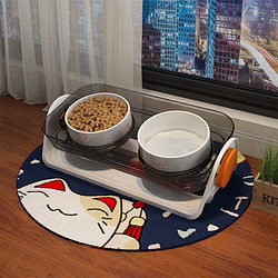 Coleshome 蔻丝 可调节防漏食陶瓷猫碗护颈双碗固定架防打翻宠物猫狗食盆水碗倾斜保护颈椎白 白