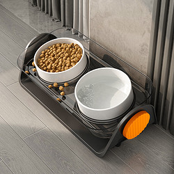 Coleshome 蔻丝 可调节防漏食陶瓷猫碗护颈双碗固定架防打翻宠物猫狗食盆水碗倾斜保护颈椎灰色