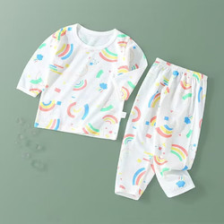 Joyncleon 婧麒 宝宝家居服套装春夏季棉新款睡衣男女童轻薄透气空调服套装 彩虹色  100