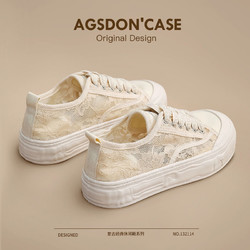 百亿补贴：Agsdon 奥古狮登 帆布鞋女2023新款夏季网鞋女透气网面渔夫鞋百搭学生板鞋