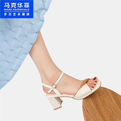 88VIP：MARK FAIRWHALE 马克华菲 2024夏季一字扣方头凉鞋粗跟时尚女鞋