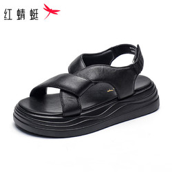 RED DRAGONFLY 红蜻蜓 凉鞋女2024夏季时尚织厚底罗马凉鞋沙滩鞋 WLK24233黑色39