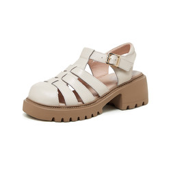 88VIP：CAMEL 骆驼 女鞋2024新款夏季猪笼鞋经典厚底粗跟包头凉鞋女真皮罗马凉鞋