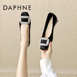 DAPHNE 达芙妮 方头单鞋女鞋2024新款夏季一脚蹬配裙子方扣水钻平底高跟鞋