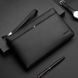 Mexican 稻草人 男士手包真头层牛皮大容量手拿包多卡位拉链信封包柔软手夹钱包手抓包生日礼物父亲节礼物实用送爸爸中年高档