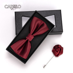CARTELO 卡帝乐鳄鱼 领结男胸针套装西装商务正装结婚新郎伴郎蝴蝶结领结礼盒装 酒红