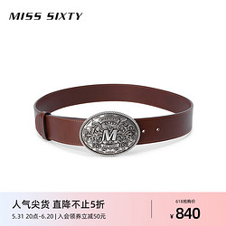 MISS SIXTY 2024春季腰带女圆扣小众高级质感简约牛皮革真皮 深啡 93cm