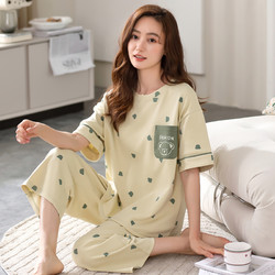 88VIP：顶瓜瓜 2024年新款纯棉睡衣女春秋季全棉七分裤宽松舒适家居服套装