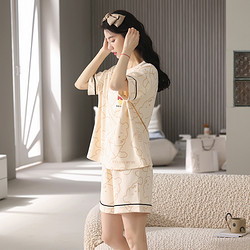 88VIP：顶瓜瓜 睡衣女春秋薄款短袖短裤宽松透气夏季女款家居服2024年新款