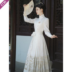 佳宝莉源 天地安龙年高级织金银织黑螺钿色白色马面裙汉服气质套装秋冬8496