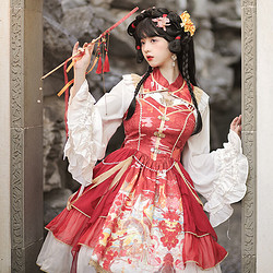 豹了个猫 原创lolita花舟渡新年款喜庆甜美JSK连衣裙 红色 S