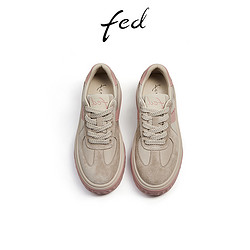 FED 商场同款运动鞋秋季女鞋松糕厚底板鞋休闲鞋女R0825-YA519 杏色/咖啡色_现发 35