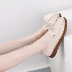 FOURDATRY 豆豆鞋女乐福鞋休闲浅口女单鞋一脚蹬防滑大码鞋 米色 37