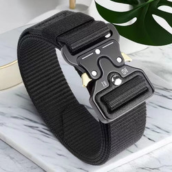 莫诗尼 布裤带战术腰带男女帆布尼龙皮带户外多功能军训迷彩裤腰带 黑色 合金扣头