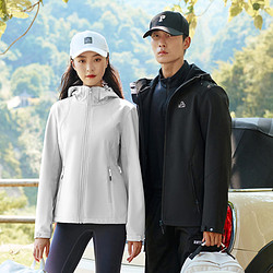 PELLIOT 伯希和 情侣款连帽挺括软壳 曜石黑/防风蓄热 S