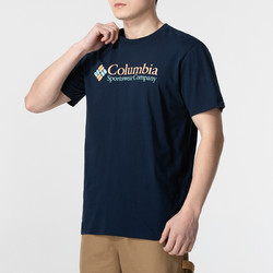 88VIP：Columbia 哥伦比亚 藏青色短袖男运动服休闲宽松半袖T恤JE1586475