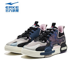 ERKE 鸿星尔克 板鞋女新款夏季透气软底防滑减震舒适轻便休闲滑板鞋运动鞋 正黑/雾紫 37