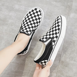 WARRIOR 回力 男鞋女鞋黑白格子帆布鞋春秋季新款潮流情侣一脚蹬懒人鞋板鞋 白黑 39