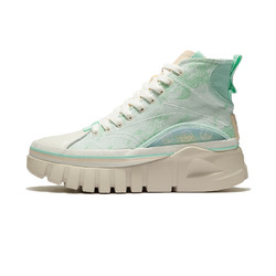 LI-NING 李宁 女鞋板鞋2022中国李宁惟吾BOOT女子高帮潮流运动鞋AZGS004 嫩叶绿/光芒蓝-1 35.5