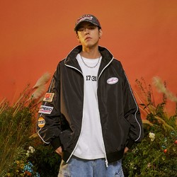 百亿补贴：SuaMoment 抓痕袖章机车立领夹克男潮流宽松休闲运动百搭外套潮ins