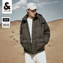 JACK&JONES 杰克琼斯 羽绒服男冬新款工装面包服老花宽松保暖鸭绒上衣外套男装
