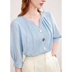 Betu 百图 女装2024夏季新款法式气质知性通勤七分袖衬衫衬衣上衣