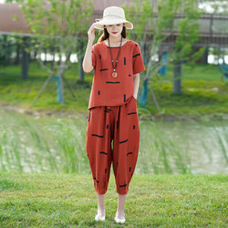 夏季新款时尚洋气中老年妈妈套装宽松大码50岁奶奶两件套上衣裤子