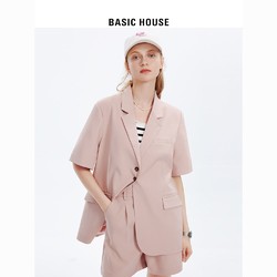 BASICHOUSE 百家好 Basic House/百家好粉色西服外套女2023夏季新款薄款感短裤套装女
