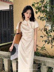 2024年夏新中式国风改良旗袍连衣裙温柔气质提花长裙子