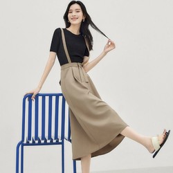 对白 复古通勤半身裙女2023夏季新款时尚设计感休闲气质黑色背带裙