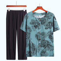 中老年女装奶奶夏装套装老年人妈妈两件套老人衣服上衣老太太长袖