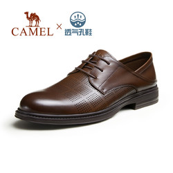 88VIP：CAMEL 骆驼 2024夏季透气镂空皮鞋男士正装商务真皮舒适软底休闲英伦结婚