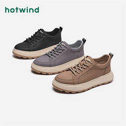 百亿补贴：hotwind 热风 男鞋2024年春季新款男士时尚圆头系带休闲鞋舒适透气潮流布鞋