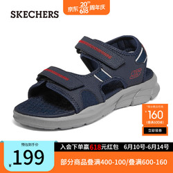 SKECHERS 斯凯奇 2023春夏新款男鞋户外沙滩鞋透气软底魔术贴凉鞋237286 海军蓝色/灰色/NVGY 41
