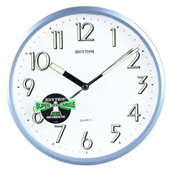 RHYTHM 丽声 简约夜光挂钟客厅卧室家居时钟复古跳秒机芯挂表时尚欧式钟表装饰表石英钟24cm蓝色CMG727NR04