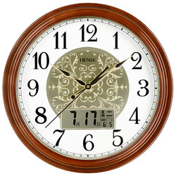 Hense 汉时 创意实木挂钟客厅万年历时钟家用挂墙壁钟挂表石英钟表HW92日历版