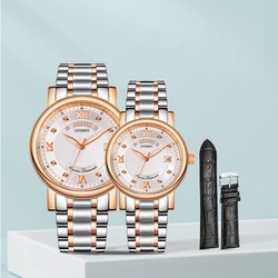 BEGEEL 宾爵 情侣真钻对表+皮带】情侣手表一对进口机芯手表女防水机械表