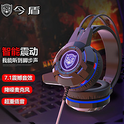 今盾 电竞吃鸡有线耳麦带话筒 虚拟7.1台式笔记本usb接口网吧绝地求生耳机 K1T蓝光震动版