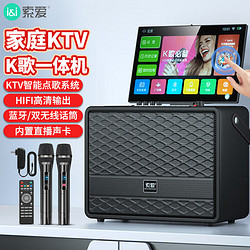 SOAIY 索爱 K120家庭ktv音响套装设备便携户外广场舞音响功放一体机带显示屏家用移动k歌音箱点歌一体机 14英寸+可折叠屏+双话筒+三分频