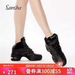 SANSHA 三沙 运动舞蹈鞋皮面气垫现代舞鞋高帮鞋广场舞鞋H52LPI黑37